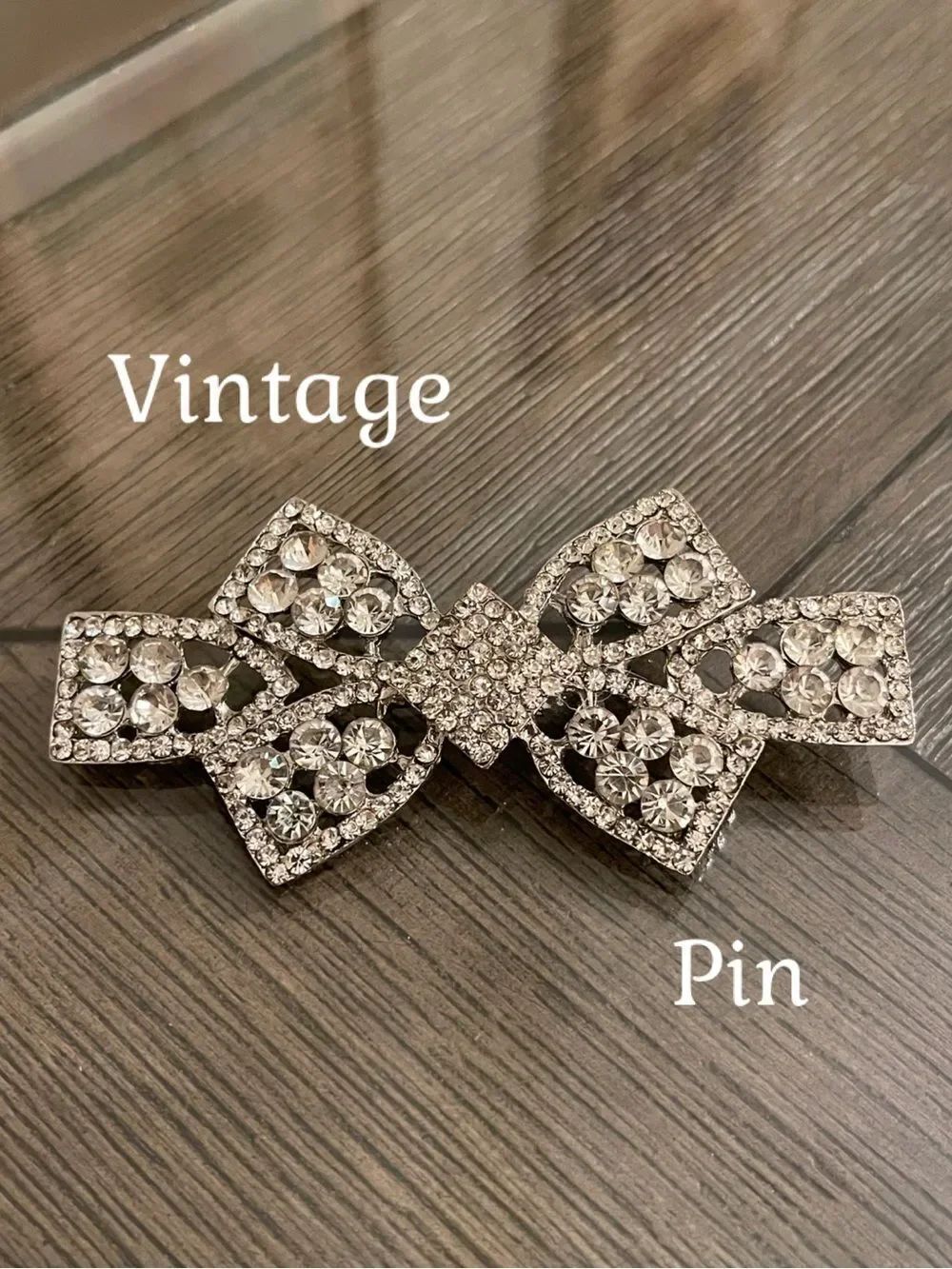 Vintage Bow Shaped Rhinestone Pin Clear Rhinestones - Cut Glass Rhinestones